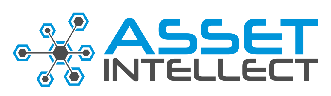 Logo of Asset Intellect in blue and dark grey with a data icon